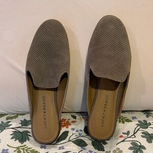 Lucky Brand Taupe Perforated Mules